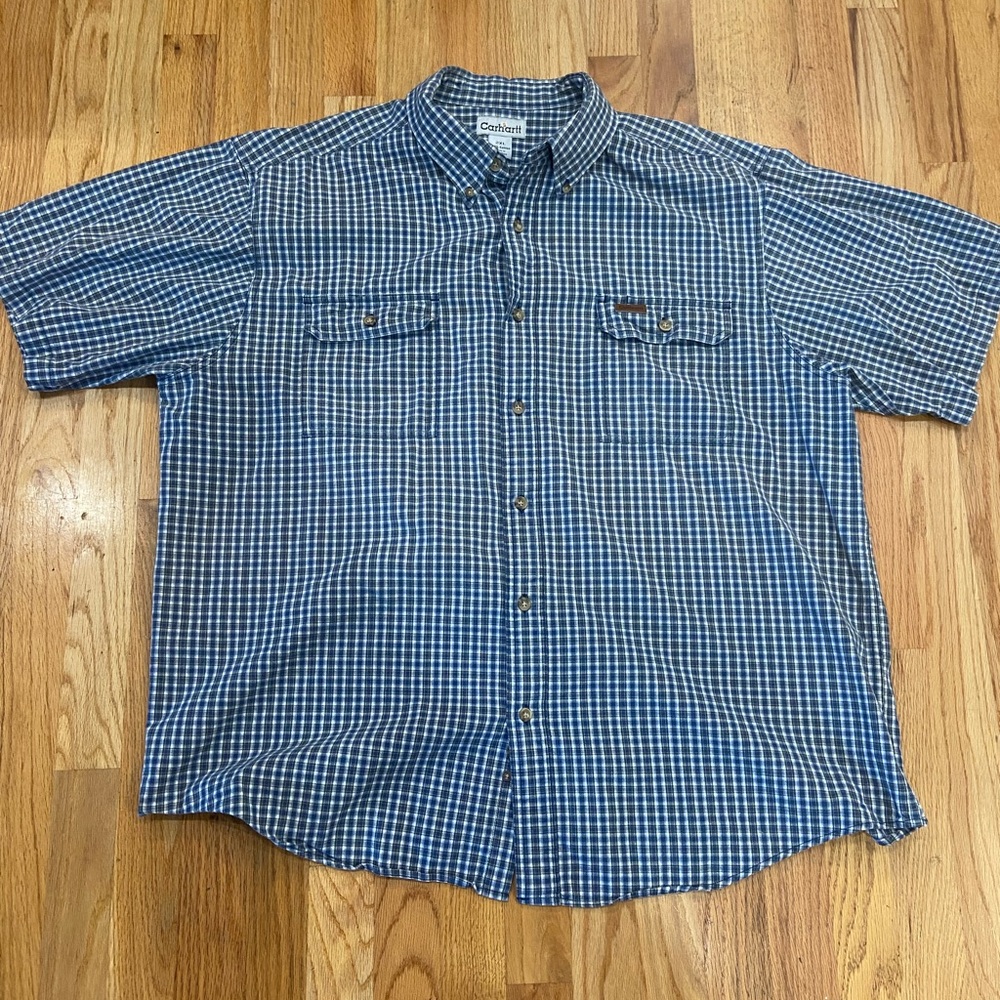 Men’s 2XL Short sleeve Rugged Flex Rigby Carhartt Like Brand New! Blue/plaid